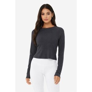 All Row Ribbed Long Sleeve Top Women Small Charcoal Grey